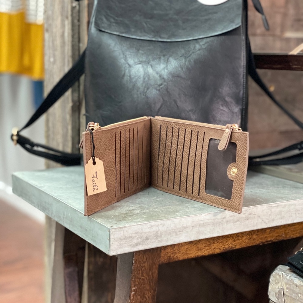 Brown vegan leather bi-fold wallet!